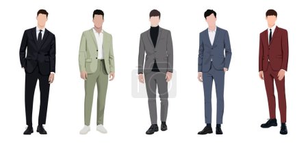 Illustration for Set of businessmen on a white background in business suits in a flat style. set of vector illustrations of stylish and fashionable men isolated - Royalty Free Image