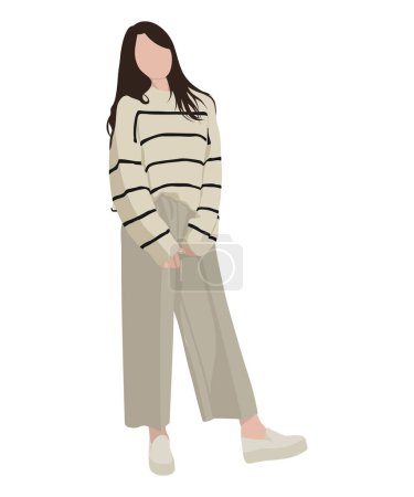 Chica de moda en ropa elegante, ilustración vectorial sobre un fondo blanco