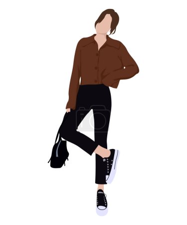Fashionable girl in stylish clothes, vector illustration on a white background