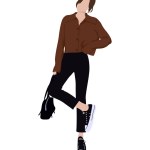 Fashionable girl in stylish clothes, vector illustration on a white background