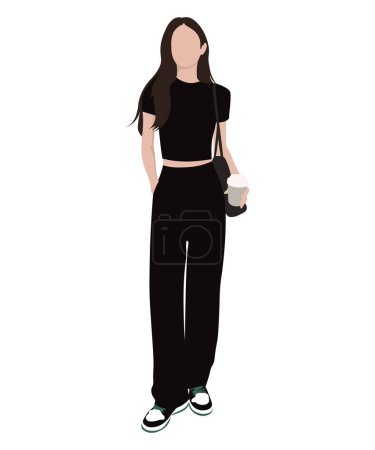 Illustration for Fashionable girl in stylish clothes, vector illustration on a white background - Royalty Free Image