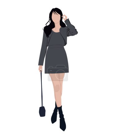 Illustration for Fashionable girl in stylish clothes, vector illustration on a white background - Royalty Free Image