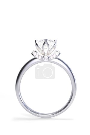 Foto de Un anillo de diamantes aislado sobre fondo rosa. Ilustración 3D. - Imagen libre de derechos
