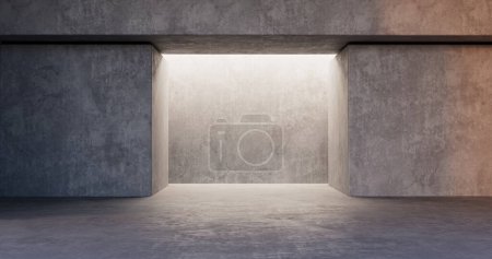 Téléchargez les photos : Une pièce avec un mur en béton et un sol en béton avec une lumière qui le traverse, rendu 3D - en image libre de droit
