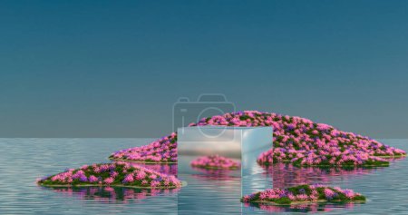 Photo for A stand in the lakeflowers and island 3D render - Royalty Free Image