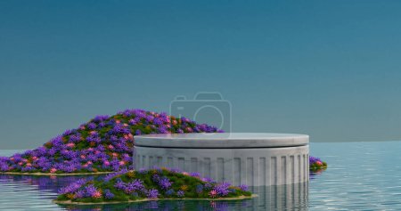 Photo for A stand in the lakeflowers and island 3D render - Royalty Free Image