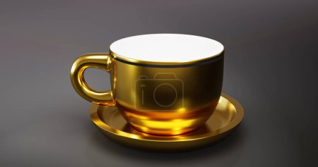 Foto de Copa de café de oro sobre fondo negro.Ilustración 3D. - Imagen libre de derechos