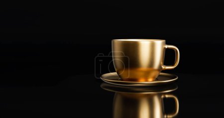 Photo for Gold coffee cup on black background.3D illustration. - Royalty Free Image