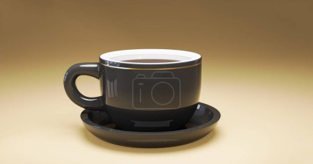 Photo for Black coffee cup on yellow background.3D illustration. - Royalty Free Image
