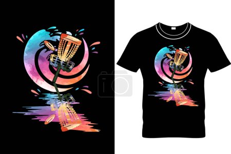 Illustration for Disc Golf T Shirt Design, Disc Golf Shirt, Gift for Disc Golfer, Flying Disc Sport Shirt, Disc Golfer Shirt, Retro Disc Golf Shirt. - Royalty Free Image