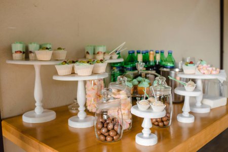 Photo for Top View of Full Table with Sweets, Cakes and Donuts. High quality photo - Royalty Free Image