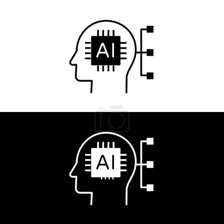 Icono de análisis de datos de IA, símbolo de datos de aprendizaje automático, icono de Big data e IA, símbolo de IA impulsado por datos, algoritmos de IA e icono de datos. Símbolo de procesamiento de datos AI.