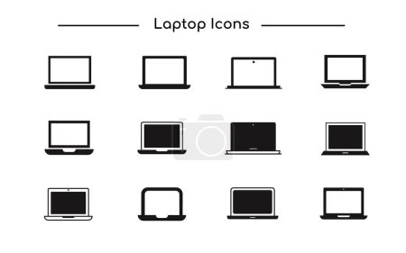 Une collection polyvalente de conceptions d'icône d'ordinateur portable pour les appareils numériques et l'icône de silhouette d'ordinateur portable d'affaires dans le style dégradé.