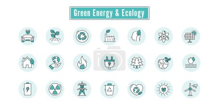 Ilustración de Iconos de Energía Verde: Renovable, Sostenible y Ecológico. - Imagen libre de derechos