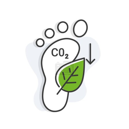 Icono de reducción de huella de CO2. Icono de sostenibilidad y reducción de huella de carbono - Ilustración vectorial para conceptos ecológicos