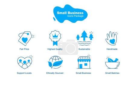 Illustration for Discover a collection of icons representing ethical small-batch businesses, prioritizing sustainability, quality, and community support. - Royalty Free Image