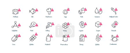 Illustration for Food Allergen Notification. Notify customers about food allergens effectively with our food allergen notification symbols, including gluten, dairy, and more. - Royalty Free Image