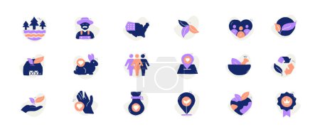 Illustration for Make sustainable and ethical choices with icons that highlight products that are good for you and the planet. - Royalty Free Image