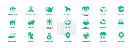 Illustration for Find products that are good for your health and the environment with icons that highlight ethical, sustainable, and locally made products. - Royalty Free Image