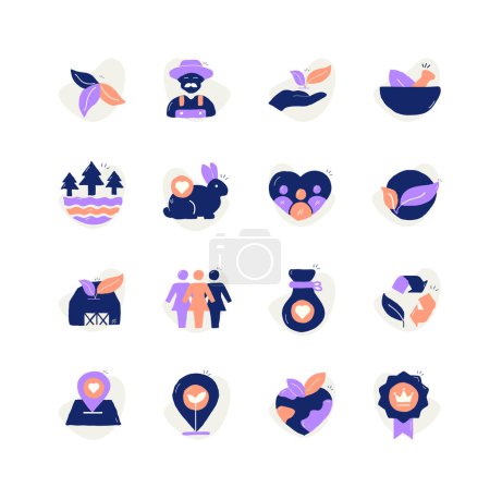 Illustration for Find icons for products that are good for you and the planet, made ethically and locally with sustainable practices. - Royalty Free Image