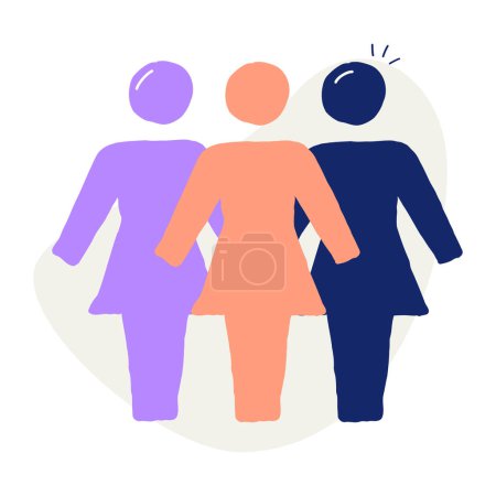 Illustration for The women owned business icon, featuring three women, celebrates women entrepreneurs, diversity in leadership, and the economic power of women led ventures. - Royalty Free Image