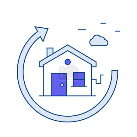 Ilustración de El icono de la refinanciación con una flecha y una casa simboliza la refinanciación hipotecaria y una transición financiera en bienes raíces - Imagen libre de derechos