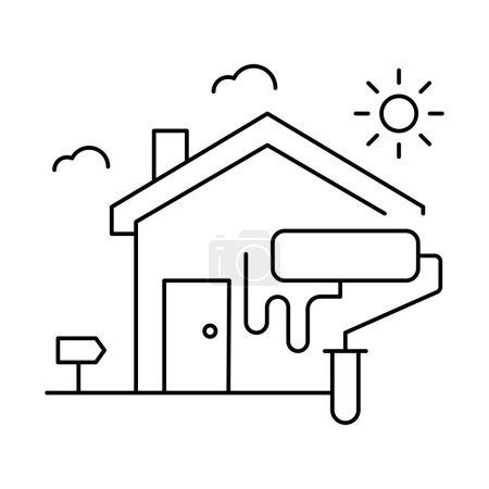 Illustration for The renovation icon, featuring a house and a paint roller brush, symbolizes home renovation and the transformative makeover of living spaces - Royalty Free Image