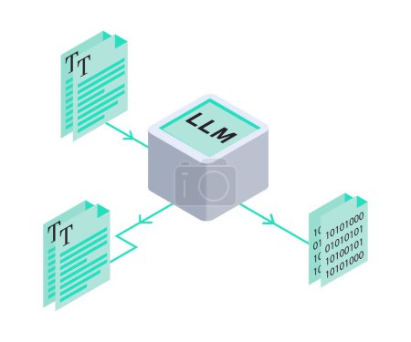 The Large Language Model icon signifies a powerful AI language model, capable of understanding and generating human-like text across various domains