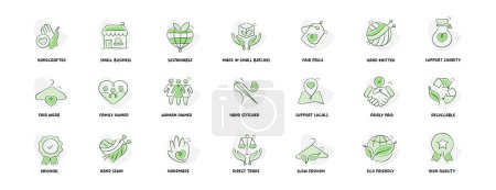Illustration for Sustainable and Ethical Handmade Icons. Artisanal Icons for Sustainable Brands. Ethical Handmade Icons for Eco Friendly Brands - Royalty Free Image