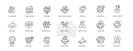 Illustration for Sustainable and Ethical Handmade Icons. Artisanal Icons for Sustainable Brands. Ethical Handmade Icons for Eco Friendly Brands - Royalty Free Image