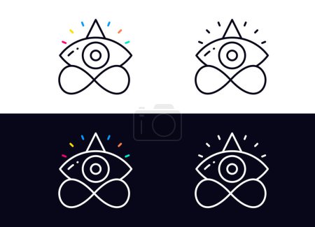 Illustration for Logo design that fuses the timeless infinity symbol with an eye and a triangle. This logo represents the concept of perpetual insight, endless vision, and the eternal pursuit of knowledge. - Royalty Free Image