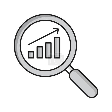 Illustration for A magnifying glass icon with a graph, representing data analysis, data exploration, data visualization, statistics, analytics, performance, and results. - Royalty Free Image