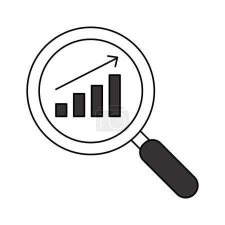Illustration for A magnifying glass icon with a graph, representing data analysis, data exploration, data visualization, statistics, analytics, performance, and results. - Royalty Free Image