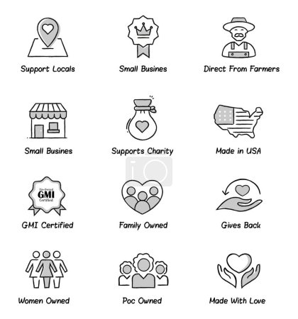 Illustration for Supporting Local Businesses and Communities. Empower local businesses and communities with our icons. Buy from small, women owned, and POC owned businesses. Make a local impact. - Royalty Free Image
