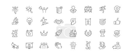 Téléchargez les illustrations : Un ensemble d'icônes mettant en vedette le déverrouillage des jalons, mettant l'accent sur les icônes de réussite, célébrant le succès et la conquête des objectifs. - en licence libre de droit
