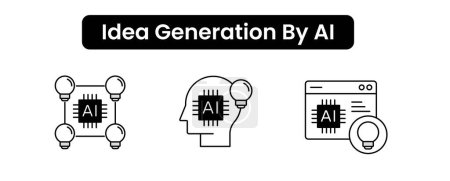 lluvia de ideas de IA, IA de generación de ideas, IA creativa, compañero de lluvia de ideas, ideación de IA, creatividad de IA, inspiración de IA. Iconos vectoriales con trazo editable.