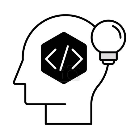 KI Functionality Icon (Code und Effizienz). . KI-Code und Glühbirnen-Icon (Intelligent Solutions). Vector Editbale Stroke Icon. Schlaganfall-Ikone.