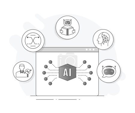 Ilustración de Cutting Edge AI Elements Icon Pack. Redes neuronales, sistemas expertos, robótica. Colores y trazos editables vectoriales. - Imagen libre de derechos