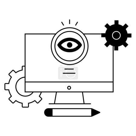 Überwachung und Kontrolle der Icon Illustraon. Dynamische Projektüberwachung und -kontrolle. Grafische Darstellung von Echtzeit-Projektüberwachungs- und Kontrollmechanismen für eine effiziente Projektüberwachung. Essbarer Schlaganfall.