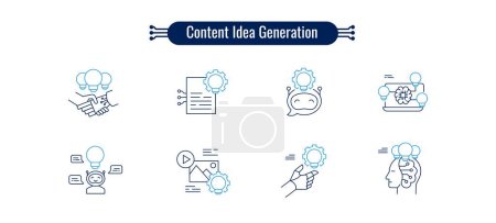 Génération d'idées de contenu à l'aide d'icônes génératives Ai. Génération d'idées de contenu créatif, source d'inspiration et d'innovation pour une création de contenu engageante et originale.