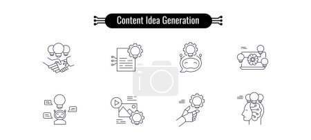 Génération d'idées de contenu à l'aide d'icônes génératives Ai. Génération d'idées de contenu créatif, source d'inspiration et d'innovation pour une création de contenu engageante et originale.