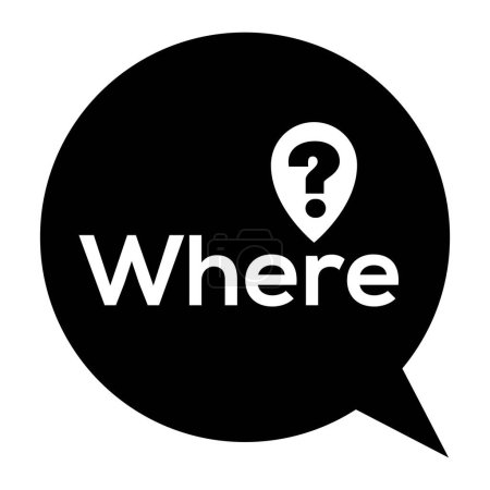 Location Inquiry: Where Icon. Question location with this 'where' icon, ideal for illustrating inquiries and seeking directions.