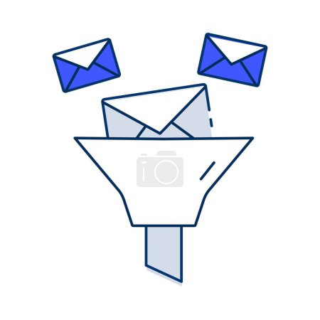 Ilustración de Mejore la seguridad del correo electrónico con el icono de filtrado de correo electrónico, implementando filtros y controles para identificar y bloquear correos electrónicos maliciosos, spam e intentos de phishing. - Imagen libre de derechos