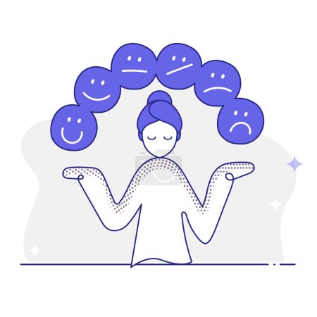 Illustration representing concepts like Handling emotions, Coping with emotions, Processing emotions or Expressing emotions. Editbale Stroke and colors.