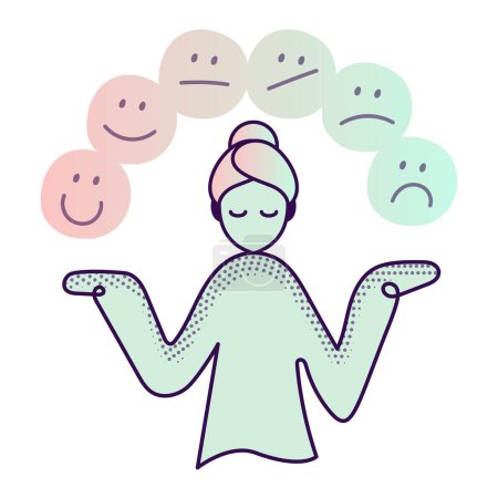 Illustration for Illustration representing concepts like Handling emotions, Coping with emotions, Processing emotions or Expressing emotions. Editbale Stroke and colors. - Royalty Free Image