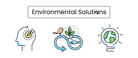 Vector icon concepts representing innovative environmental solutions, symbolizing various sustainable practices and eco friendly solitions.