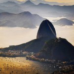 Sugarloaf Mountain Cable Car, tourist spot in Rio de Janeiro. View of Guanabara Bay and Sugarloaf Mountain at dusk