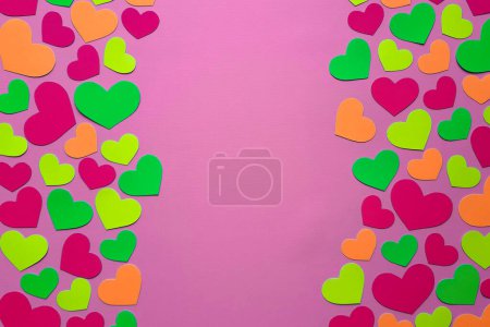 Photo for Cover template with hearts for brochure, notebook, notepad, advertisement, flyer on love theme. Copyspace. Top view. Composition for valentine's day, mother's day, birthday. Space for text. Flatlay. - Royalty Free Image
