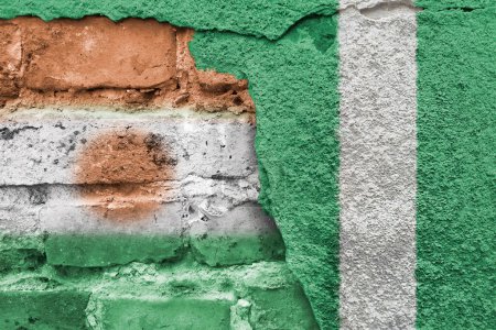 Photo for Niger and Nigeria. African Union. Flag of Niger and Nigerian flag on brick wall. International relations and geopolitical situation in the world. - Royalty Free Image