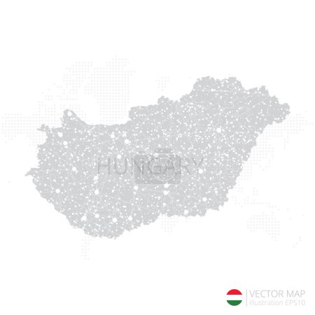 Illustration for Hungary grey map isolated on white background with abstract mesh line and point scales. Vector illustration eps 10 - Royalty Free Image